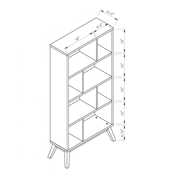 English Elm Mid-Century 4-Tier Bookcase Distressed Gray Wood Display Shelf with Dividers—Stylish Storage & Decor Organizer B107131295
