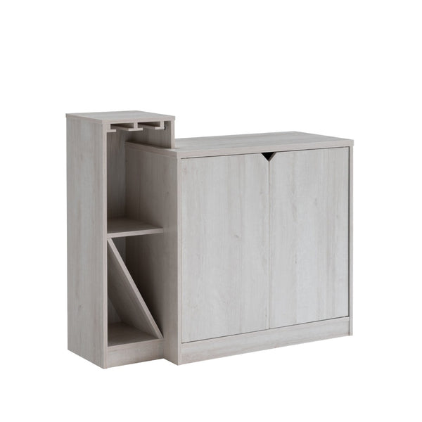 English Elm Bar Cabinet with Wine Bottle and Glass Storage in White Oak for Modern Dining Spaces B107130963