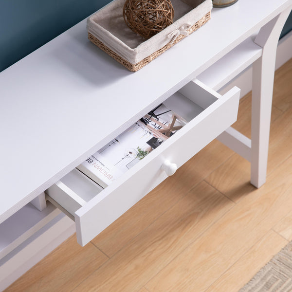 English Elm Modern Console One Drawer White Hallway Table with Side Storage & Hidden Drawer for Organized Entryway B107131403