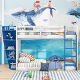 Hearth and Haven Hester Twin over Twin Boat-Like Shape Bunk Bed with Storage Shelves, White and Blue GX000348AAC