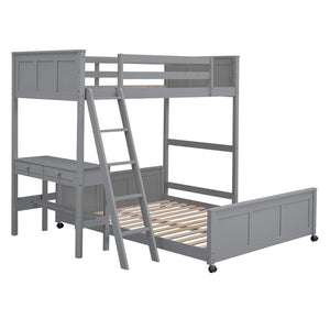 English Elm Twin Over Full Bunk Bed with Built-in Desk and Storage Drawers for Kids Rooms Gray LT001005AAE