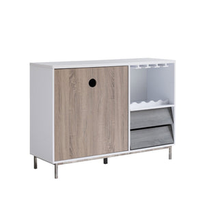 English Elm Bar Cabinet with Wine Bottle and Glass Storage in White Oak for Modern Dining Spaces B107130964