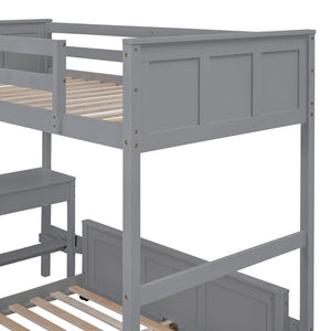 English Elm Twin Over Full Bunk Bed with Built-in Desk and Storage Drawers for Kids Rooms Gray LT001005AAE