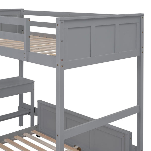 English Elm Twin Over Full Bunk Bed with Built-in Desk and Storage Drawers for Kids Rooms Gray LT001005AAE