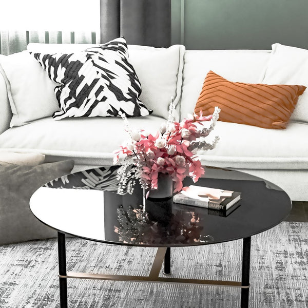 English Elm 30" Round Black Tempered Glass Table Top Polished Edge Sleek Dining Patio Surface W1265118638