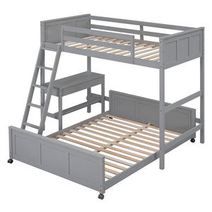 English Elm Twin Over Full Bunk Bed with Built-in Desk and Storage Drawers for Kids Rooms Gray LT001005AAE