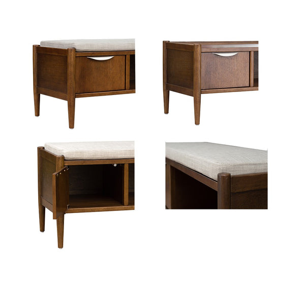 English Elm Accent Ink + Ivy Storage Bench with Upholstered Cushion, Mid-Century Walnut Finish, Handles & Dual Storage B035129470