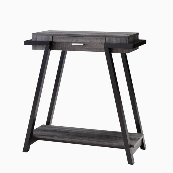 English Elm Modern Hallway Console Table with Drawer & Lower Shelf, Distressed Grey Black Two-Tone Accent Piece B107130875