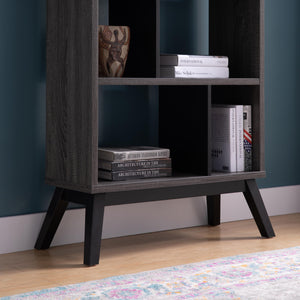 English Elm Mid-Century 4-Tier Bookcase Distressed Gray Wood Display Shelf with Dividers—Stylish Storage & Decor Organizer B107131295