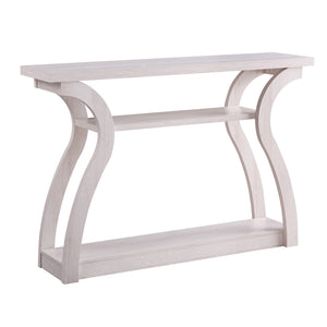 English Elm Entryway Wood-Carved Console Table with Curvy Legs, 2 Shelves & Thick Top in White Oak Finish B107P293586
