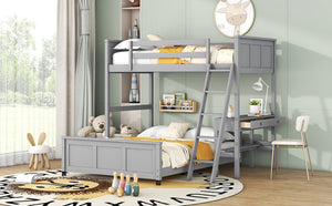 English Elm Twin Over Full Bunk Bed with Built-in Desk and Storage Drawers for Kids Rooms Gray LT001005AAE
