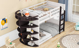 Hearth and Haven Hester Twin over Twin Boat-Like Shape Bunk Bed with Storage Shelves, Cream and Espresso GX000348AAP