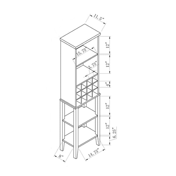 English Elm Wooden Espresso Floor Wine Rack with Glass Holders Four Shelves and Bottle Storage B107P239126