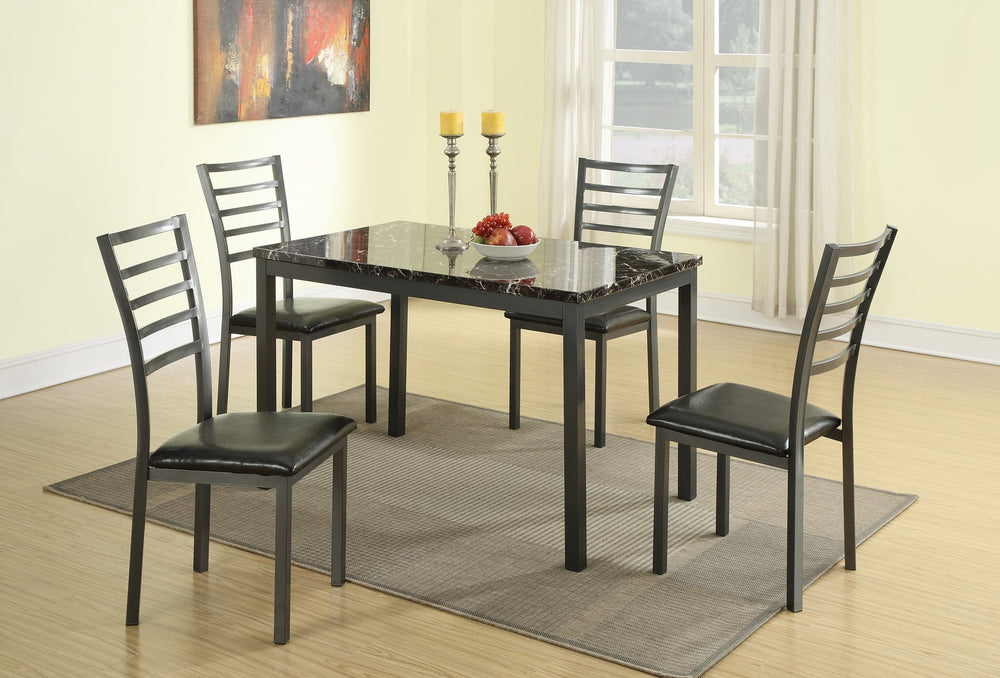 English Elm Modern 5pc Dining Set Faux Marble 48" Table with 4 Black Faux Leather Chairs Contemporary Chic B011S00541