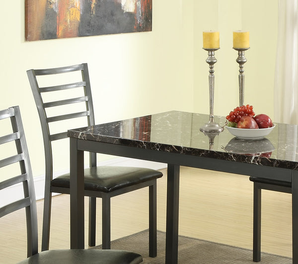 English Elm Modern 5pc Dining Set Faux Marble 48" Table with 4 Black Faux Leather Chairs Contemporary Chic B011S00541