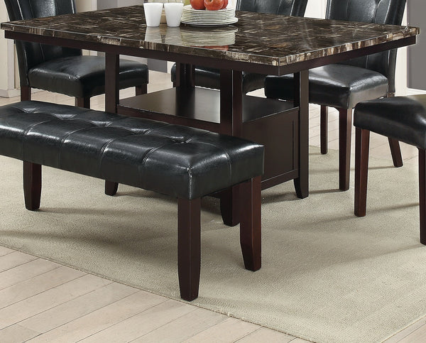 English Elm Dining Table with Faux Marble Top and Espresso Trim, 60" Rectangular Storage Base for Modern Eats Brown 43 L x 6 W x 63 H B011130014