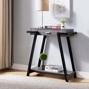 English Elm Modern Hallway Console Table with Drawer & Lower Shelf, Distressed Grey Black Two-Tone Accent Piece B107130875