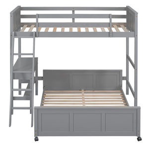 English Elm Twin Over Full Bunk Bed with Built-in Desk and Storage Drawers for Kids Rooms Gray LT001005AAE
