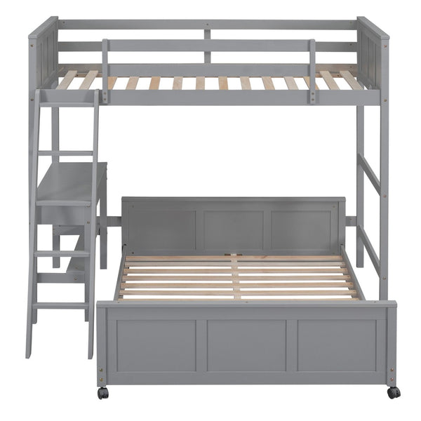 English Elm Twin Over Full Bunk Bed with Built-in Desk and Storage Drawers for Kids Rooms Gray LT001005AAE