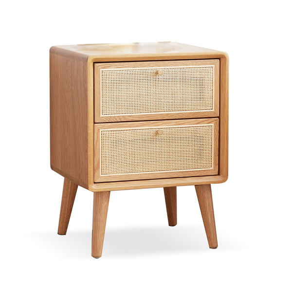 English Elm Pure Solid Red Oak Nightstand with Rattan Drawer and Raised Legs for Bedroom W1283121839