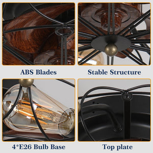 English Elm Low Profile Industrial Cage Ceiling Fan with Remote Seven Blades and Integrated Light W1340120487