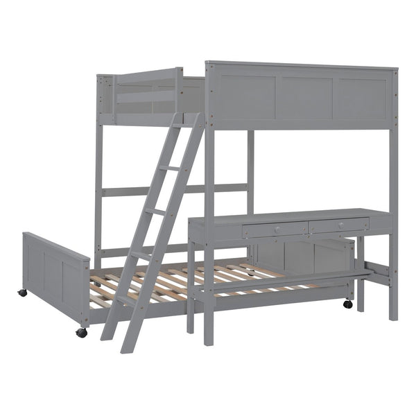English Elm Full Over Kids Bunk Bed with Built in Study Desk and Two Storage Drawers Gray LT001006AAE