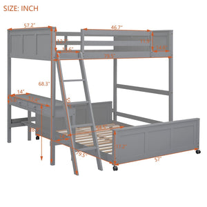 English Elm Full Over Kids Bunk Bed with Built in Study Desk and Two Storage Drawers Gray LT001006AAE-1
