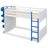 Hearth and Haven Hester Twin over Twin Boat-Like Shape Bunk Bed with Storage Shelves, White and Blue GX000348AAC