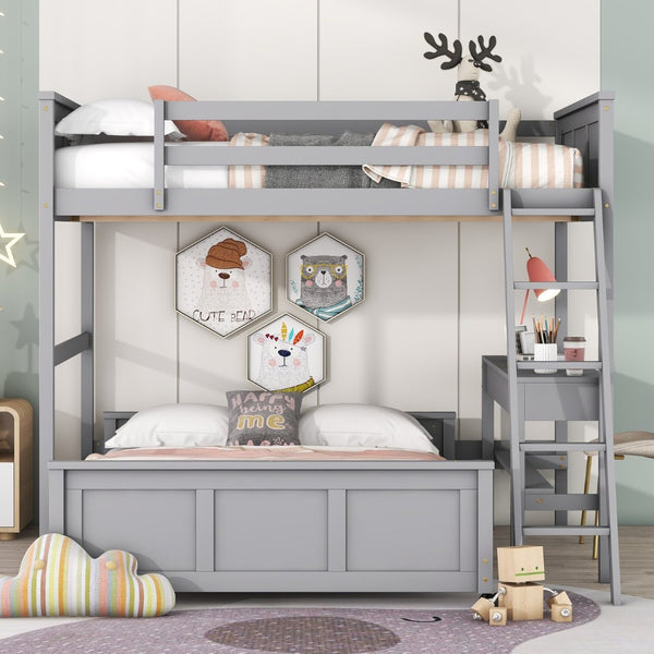 English Elm Full Over Kids Bunk Bed with Built in Study Desk and Two Storage Drawers Gray LT001006AAE-1