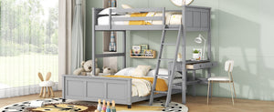 English Elm Twin Over Full Bunk Bed with Built-in Desk and Storage Drawers for Kids Rooms Gray LT001005AAE