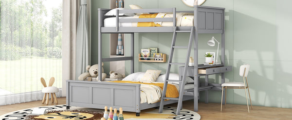 English Elm Twin Over Full Bunk Bed with Built-in Desk and Storage Drawers for Kids Rooms Gray LT001005AAE