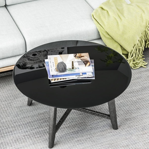 English Elm 32" Round Black Tempered Glass Tabletop Beveled Polished Edge Modern Dining W1265118643
