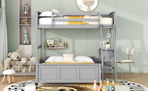 English Elm Twin Over Full Bunk Bed with Built-in Desk and Storage Drawers for Kids Rooms Gray LT001005AAE