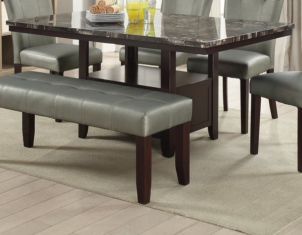 English Elm Dining Table with Faux Marble Top and Espresso Trim, 60" Rectangular Storage Base for Modern Eats Brown 43 L x 6 W x 63 H B011130014