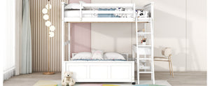 English Elm Full Over Kids Bunk Bed with Built in Study Desk and Two Storage Drawers White LT001006AAK-1
