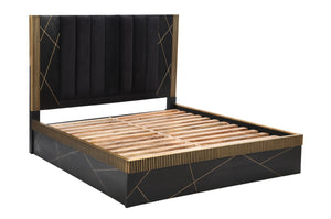 English Elm Modern King Bed In Solid Mango Wood With Elegant Brass Accents - Handcrafted Style & Durability B009S01018