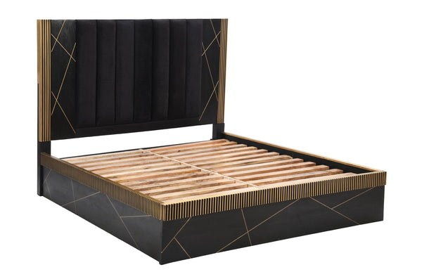 English Elm Modern King Bed In Solid Mango Wood With Elegant Brass Accents - Handcrafted Style & Durability B009S01018