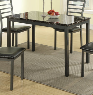 English Elm Modern 5pc Dining Set Faux Marble 48" Table with 4 Black Faux Leather Chairs Contemporary Chic B011S00541