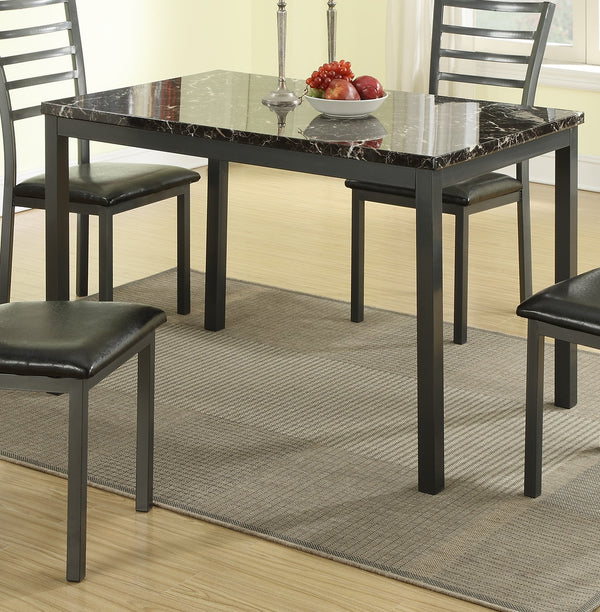 English Elm Modern 5pc Dining Set Faux Marble 48" Table with 4 Black Faux Leather Chairs Contemporary Chic B011S00541