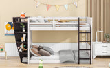 Hearth and Haven Hester Twin over Twin Boat-Like Shape Bunk Bed with Storage Shelves, Cream and Espresso GX000348AAP