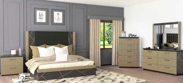 English Elm Modern Mango Wood Nightstand with Brass Cladding, Black Finish, 2 Drawers for Stylish Bedside Storage B009128310