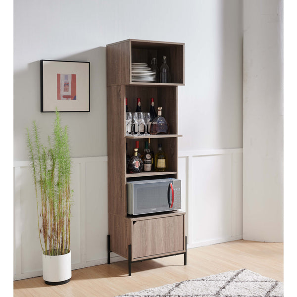 English Elm Bakers Slim Dark Taupe Kitchen Display Cabinet with Metal Legs, Microwave Station & Storage B107130976