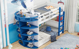 Hearth and Haven Hester Twin over Twin Boat-Like Shape Bunk Bed with Storage Shelves, White and Blue GX000348AAC