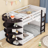 Hearth and Haven Hester Twin over Twin Boat-Like Shape Bunk Bed with Storage Shelves, Cream and Espresso GX000348AAP