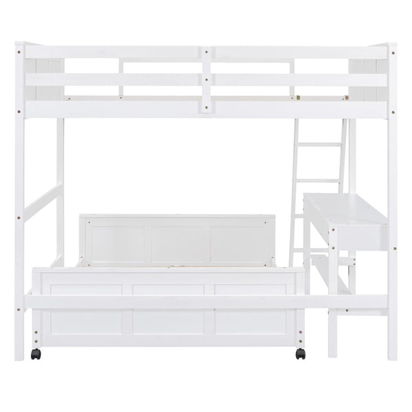 English Elm Full Over Kids Bunk Bed with Built in Study Desk and Two Storage Drawers White LT001006AAK