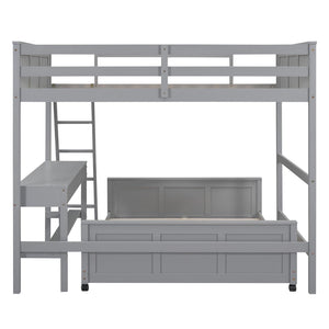 English Elm Full Over Kids Bunk Bed with Built in Study Desk and Two Storage Drawers Gray LT001006AAE