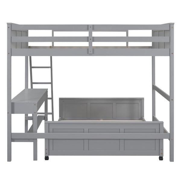 English Elm Full Over Kids Bunk Bed with Built in Study Desk and Two Storage Drawers Gray LT001006AAE