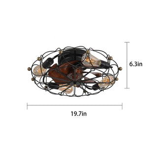 English Elm Low Profile Industrial Cage Ceiling Fan with Remote Seven Blades and Integrated Light W1340120487