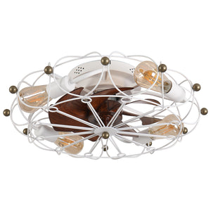 English Elm Low Profile Caged Ceiling Fan Compact 20" 7-Blade Industrial Design with Light Kit & Remote, 6-Speed Reversible White W1340120488