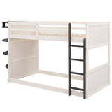 Hearth and Haven Hester Twin over Twin Boat-Like Shape Bunk Bed with Storage Shelves, Cream and Espresso GX000348AAP